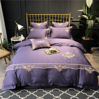 HKM-914835 Pure Cotton Four-Piece Bed Sheet Duvet Cover Set with Embroidery in Various Colors