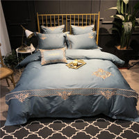 HKM-914835 Pure Cotton Four-Piece Bed Sheet Duvet Cover Set with Embroidery in Various Colors