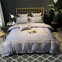 HKM-914835 Pure Cotton Four-Piece Bed Sheet Duvet Cover Set with Embroidery in Various Colors