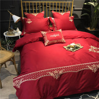 HKM-914835 Pure Cotton Four-Piece Bed Sheet Duvet Cover Set with Embroidery in Various Colors