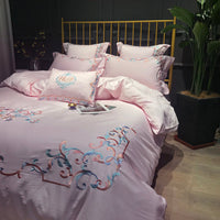 HKM-914835 Pure Cotton Four-Piece Bed Sheet Duvet Cover Set with Embroidery in Various Colors