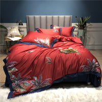 HKM-914835 Pure Cotton Four-Piece Bed Sheet Duvet Cover Set with Embroidery in Various Colors