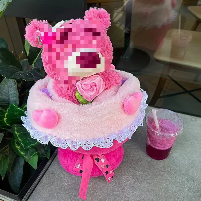 HKM-914835 Soft Plush Rose Bear Bouquet - Adorable Handheld Stuffed Toy Gift for Valentine’s Day and Tanabata