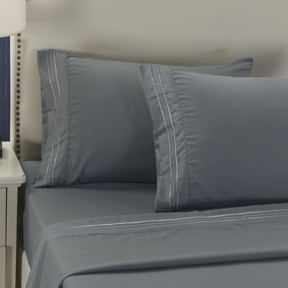 HKM-914963 Embroidered Frosted Pillowcase - Soft, Breathable Polyester, Multiple Colors Available