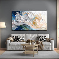 HKM-915091 Handmade Abstract Seascape Oil Painting in Green, Blue, and White – Canvas Wall Art for Home Décor