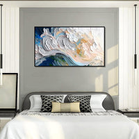 HKM-915091 Handmade Abstract Seascape Oil Painting in Green, Blue, and White – Canvas Wall Art for Home Décor