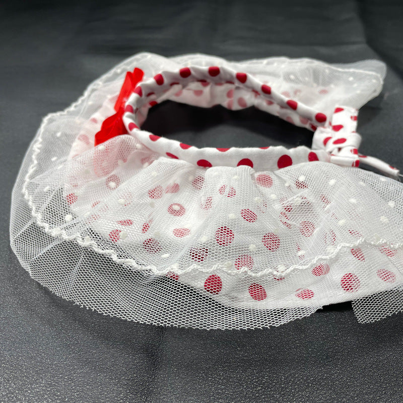 HKM-915091 Red Polka Dot Cotton Pet Fashion Collar with Scarf - Sizes XS to XL