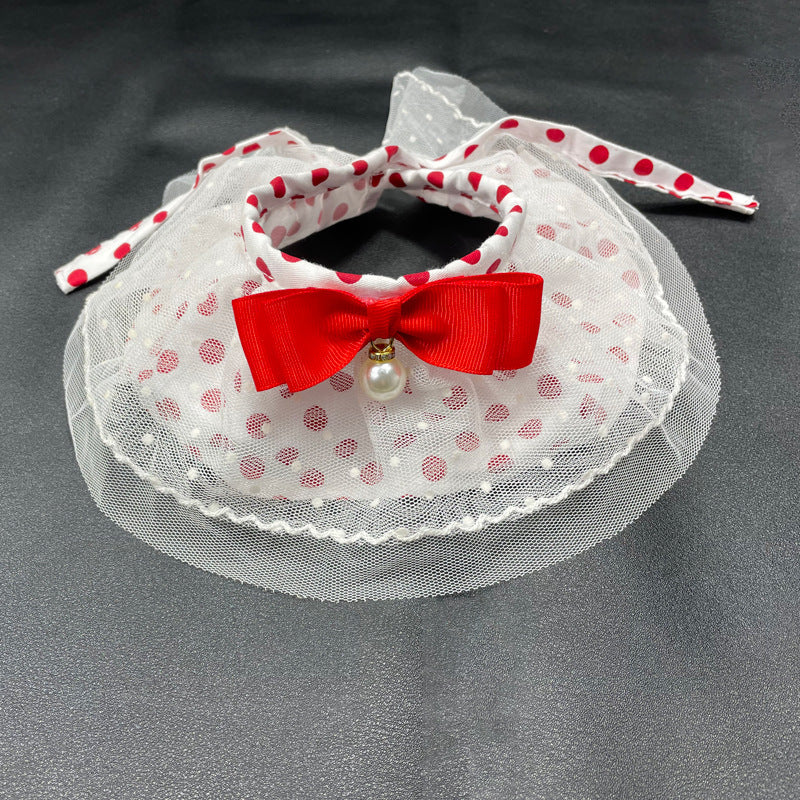 HKM-915091 Red Polka Dot Cotton Pet Fashion Collar with Scarf - Sizes XS to XL