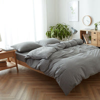 HKM-915155 Japanese Washed Cotton Four-Piece Bedding Set in Cold Gray - Modern Simple Design