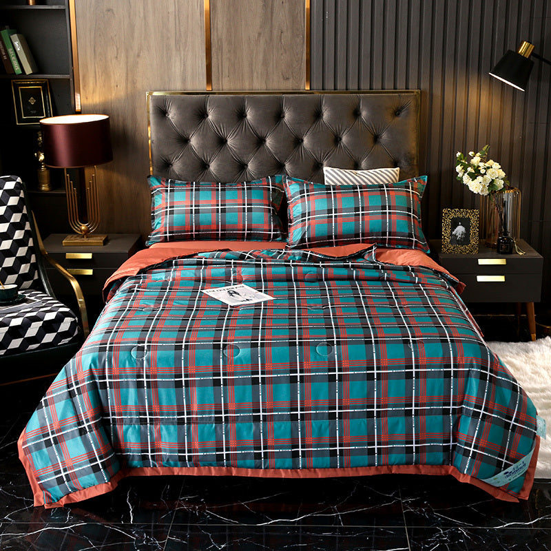 HKM-915155 Tiansi Summer Four-Piece Cooling Quilt Set - Machine Washable Tencel Bed Cover for Single and Double Beds