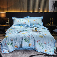 HKM-915155 Tiansi Summer Four-Piece Cooling Quilt Set - Machine Washable Tencel Bed Cover for Single and Double Beds