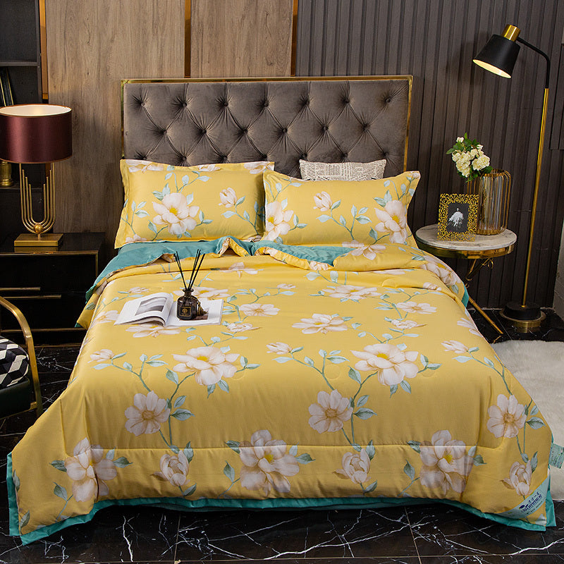 HKM-915155 Tiansi Summer Four-Piece Cooling Quilt Set - Machine Washable Tencel Bed Cover for Single and Double Beds