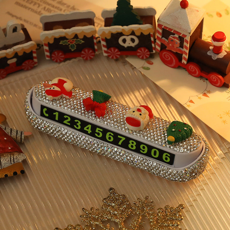 HKM-915283 Christmas Cartoon Phone Number Sign – Cute Car Moving Digital Number Plate Decoration