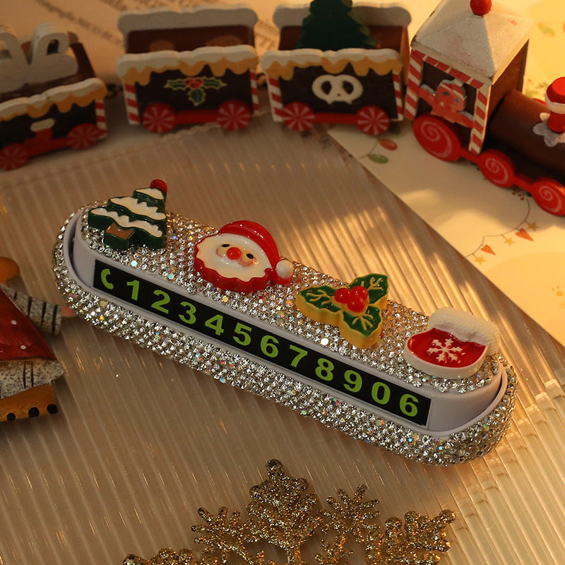 HKM-915283 Christmas Cartoon Phone Number Sign – Cute Car Moving Digital Number Plate Decoration