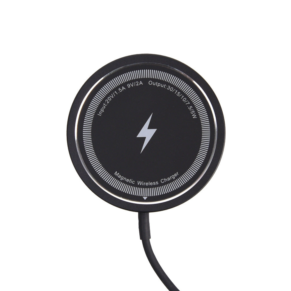 HKM-915411 15W Magnetic Wireless Charger with Metal Casing - Type-C Interface, Black or White