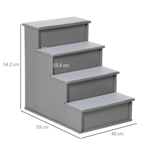 HKM-915667 4-Step Wooden Pet Steps with Non-Slip Carpet for Dogs and Cats, Grey, 40 x 59 x 54.2 cm
