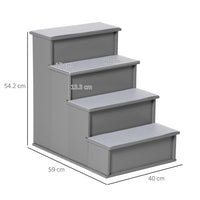 HKM-915667 4-Step Wooden Pet Steps with Non-Slip Carpet for Dogs and Cats, Grey, 40 x 59 x 54.2 cm