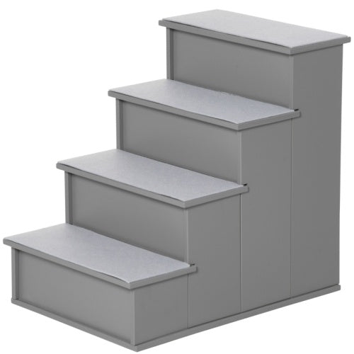 HKM-915667 4-Step Wooden Pet Steps with Non-Slip Carpet for Dogs and Cats, Grey, 40 x 59 x 54.2 cm