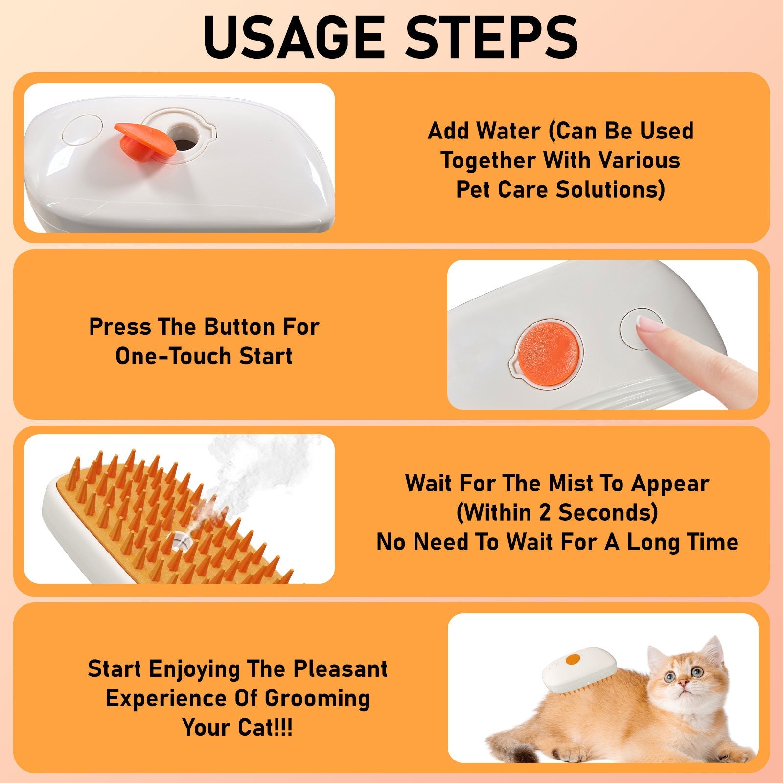 HKM-915859 4-in-1 Cat and Dog Steam Grooming Brush with Anti-Static Comb and Misting Function for Shedding Control