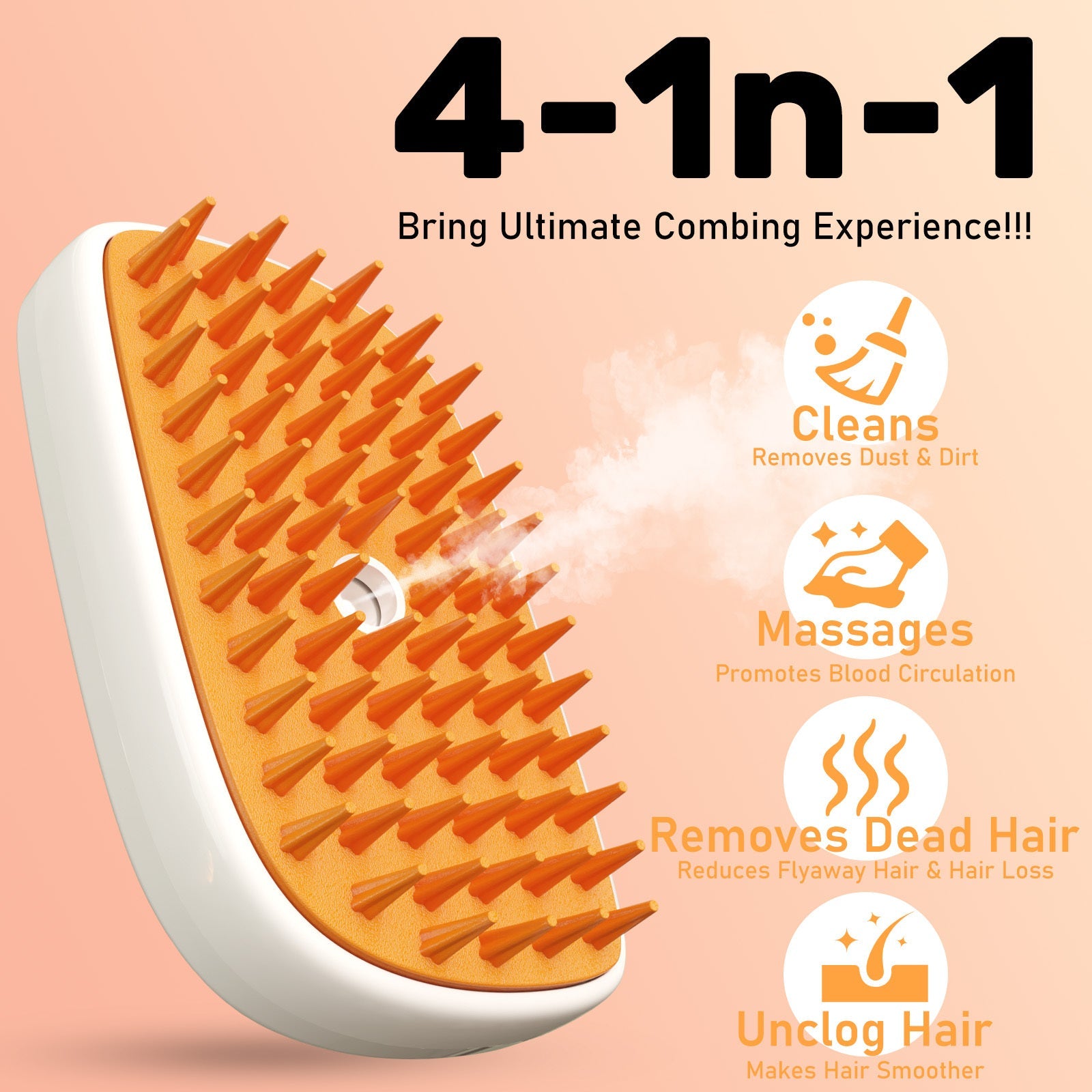 HKM-915859 4-in-1 Cat and Dog Steam Grooming Brush with Anti-Static Comb and Misting Function for Shedding Control