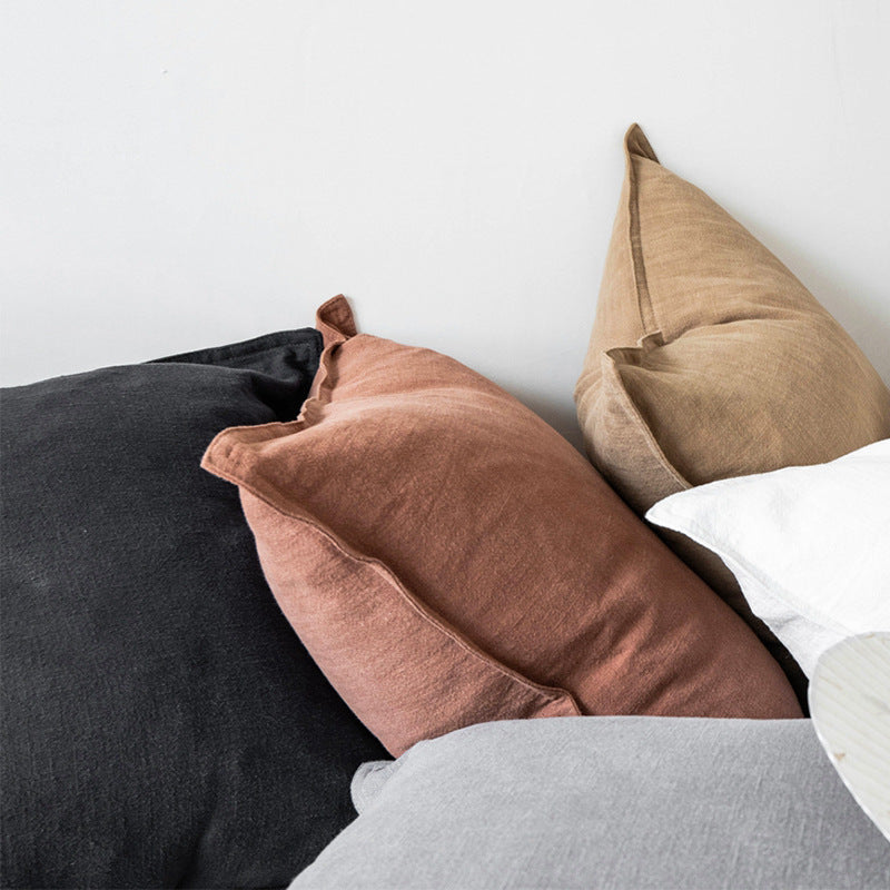 HKM-915987 Cotton and Linen Large Solid Color Living Room Cushion - 55x55cm and 45x45cm Options