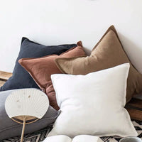 HKM-915987 Cotton and Linen Large Solid Color Living Room Cushion - 55x55cm and 45x45cm Options