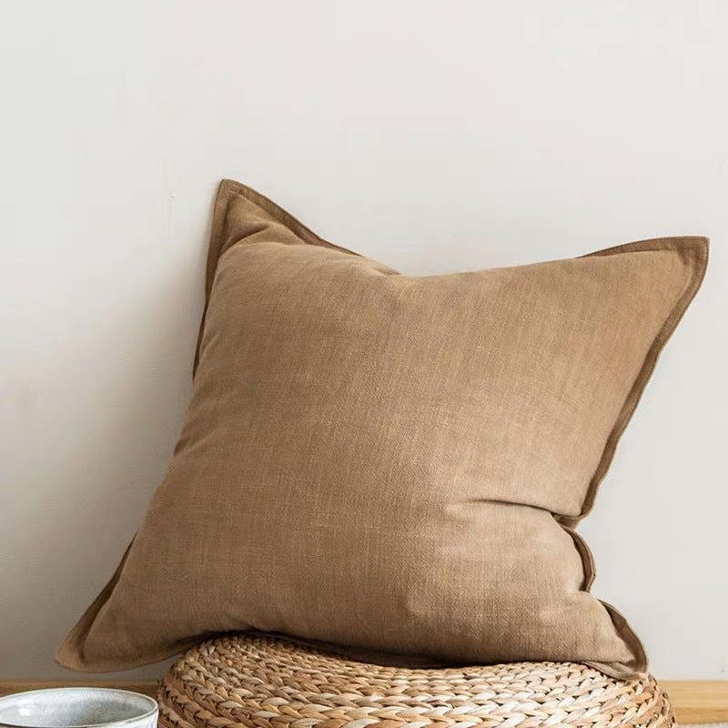 HKM-915987 Cotton and Linen Large Solid Color Living Room Cushion - 55x55cm and 45x45cm Options