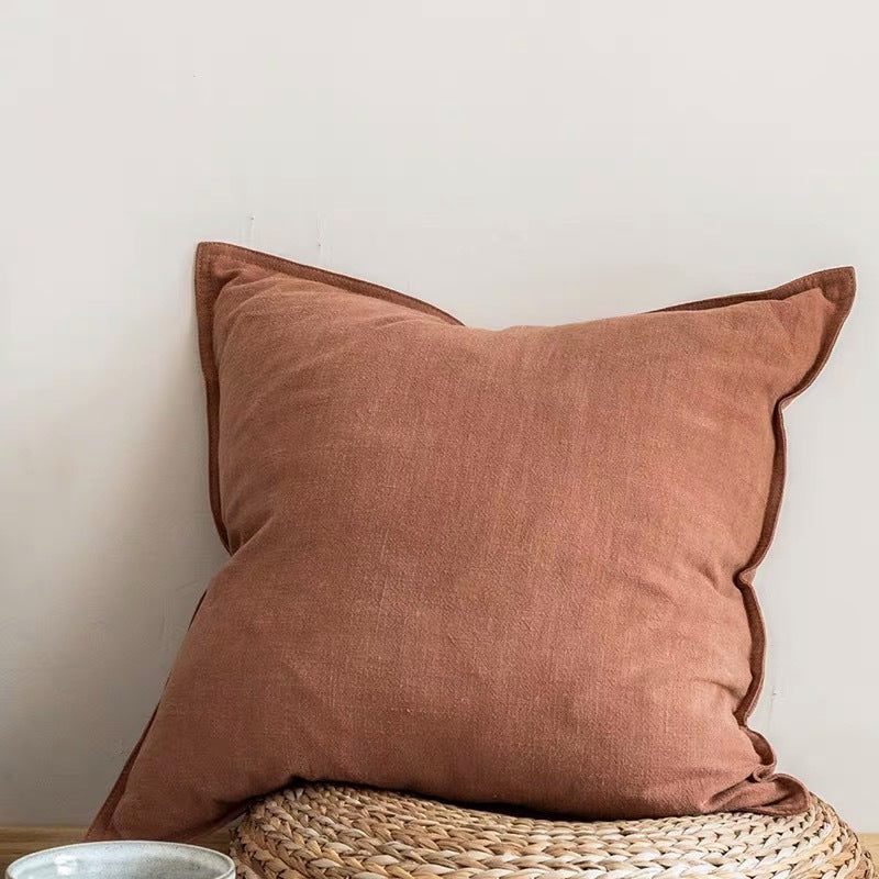 HKM-915987 Cotton and Linen Large Solid Color Living Room Cushion - 55x55cm and 45x45cm Options