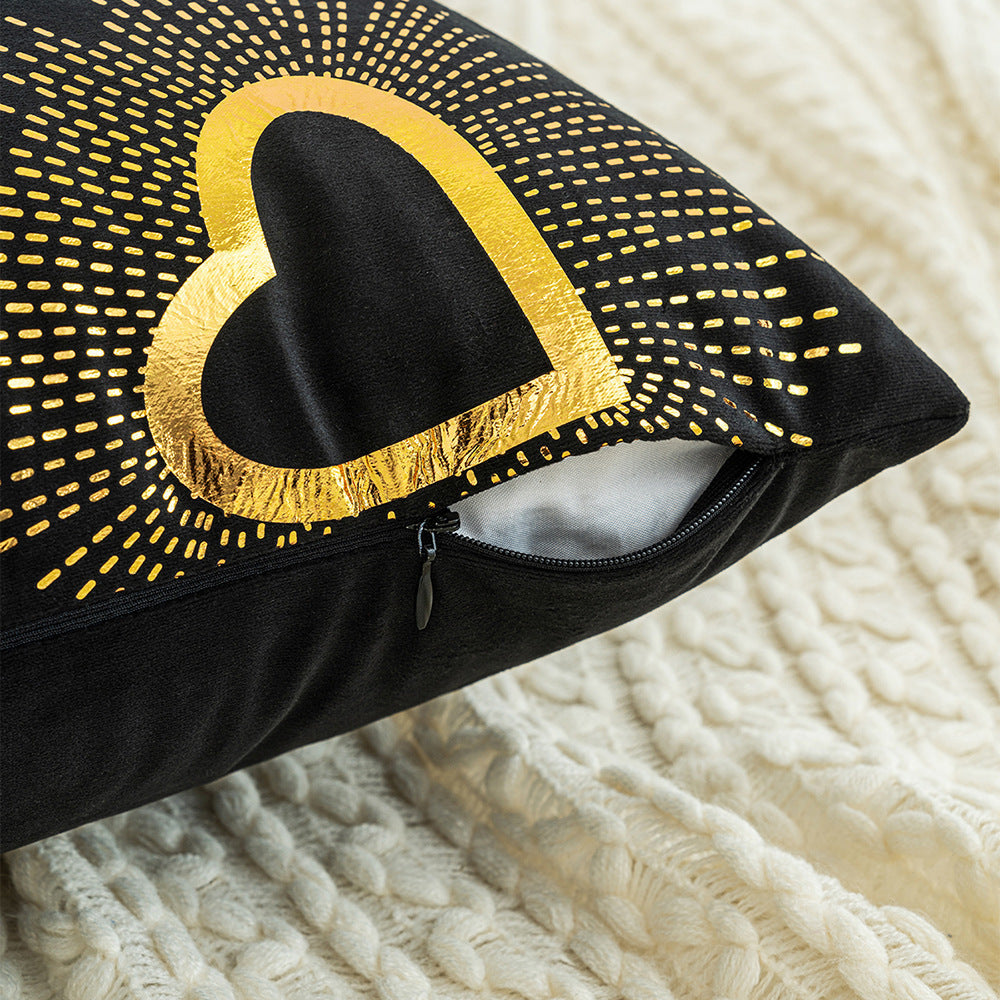 HKM-916115 Black Velvet Printed Heart Pillow - Love Design, 45x45cm, Coreless, American Style