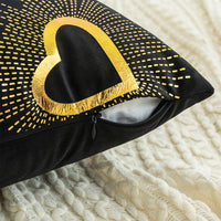 HKM-916115 Black Velvet Printed Heart Pillow - Love Design, 45x45cm, Coreless, American Style