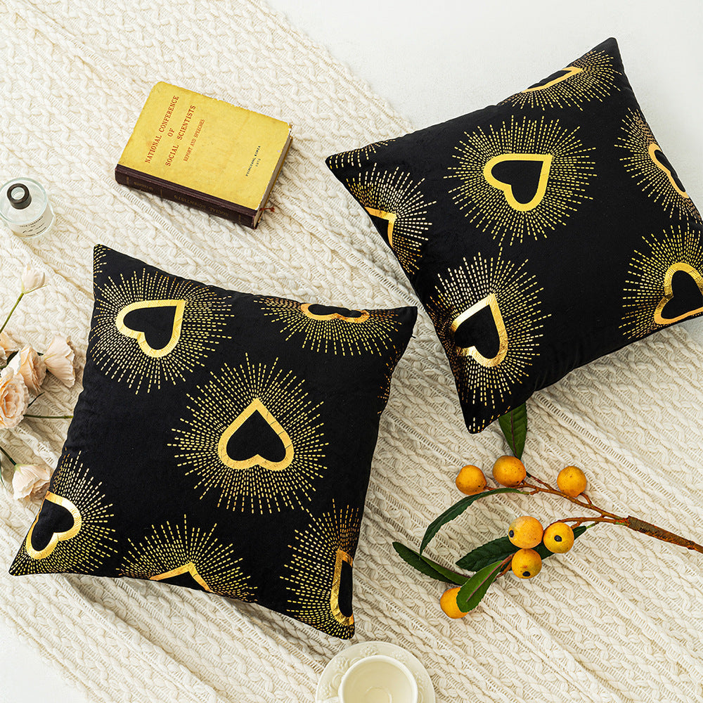 HKM-916115 Black Velvet Printed Heart Pillow - Love Design, 45x45cm, Coreless, American Style