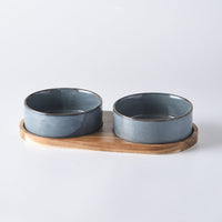 HKM-916179 Ceramic Double Pet Bowl with Anti-Tumble Design for Cats - Small & Medium Sizes Available