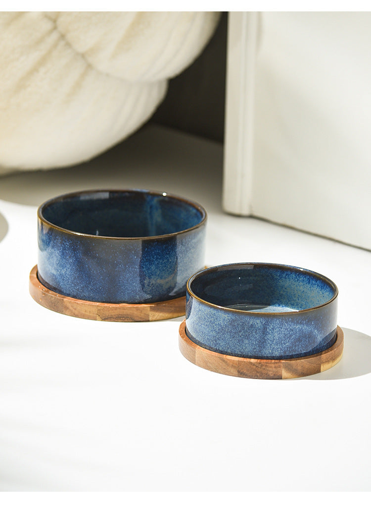HKM-916179 Ceramic Double Pet Bowl with Anti-Tumble Design for Cats - Small & Medium Sizes Available