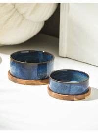 HKM-916179 Ceramic Double Pet Bowl with Anti-Tumble Design for Cats - Small & Medium Sizes Available