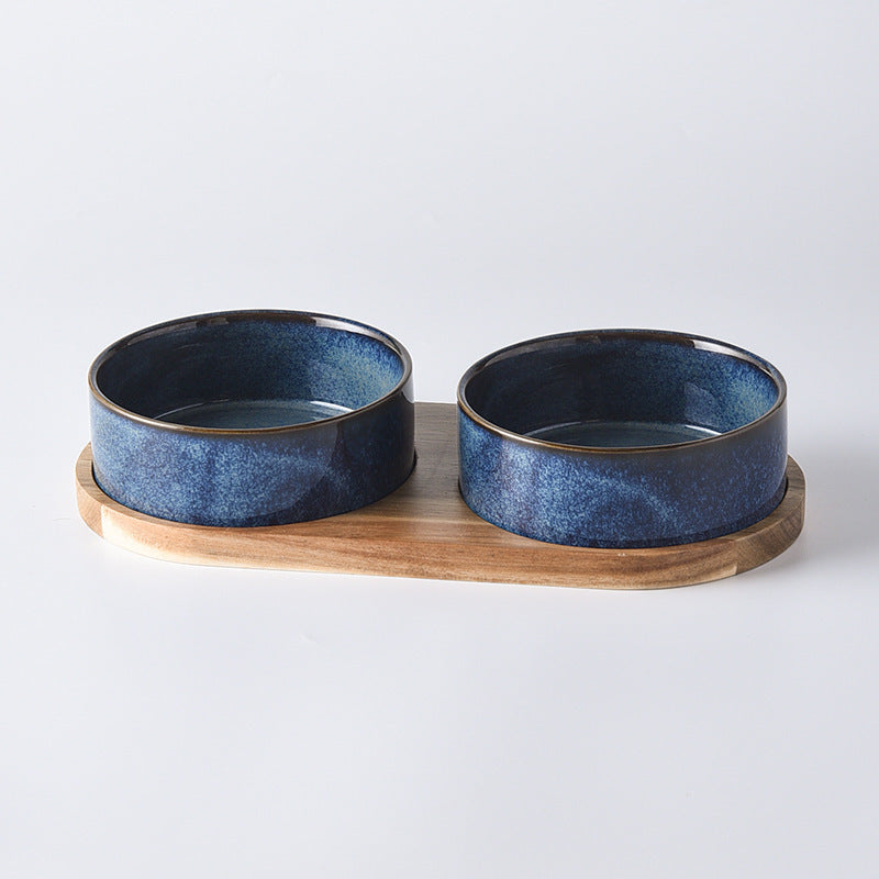 HKM-916179 Ceramic Double Pet Bowl with Anti-Tumble Design for Cats - Small & Medium Sizes Available