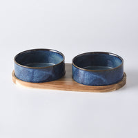 HKM-916179 Ceramic Double Pet Bowl with Anti-Tumble Design for Cats - Small & Medium Sizes Available