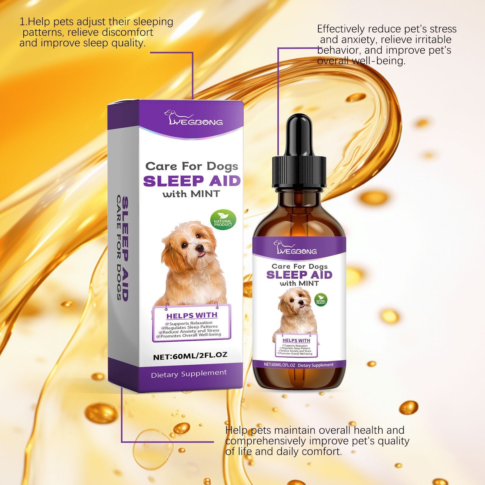 HKM-916307 Calming Sleep Drops for Dogs - Natural Mint Extract Formula, 60ml