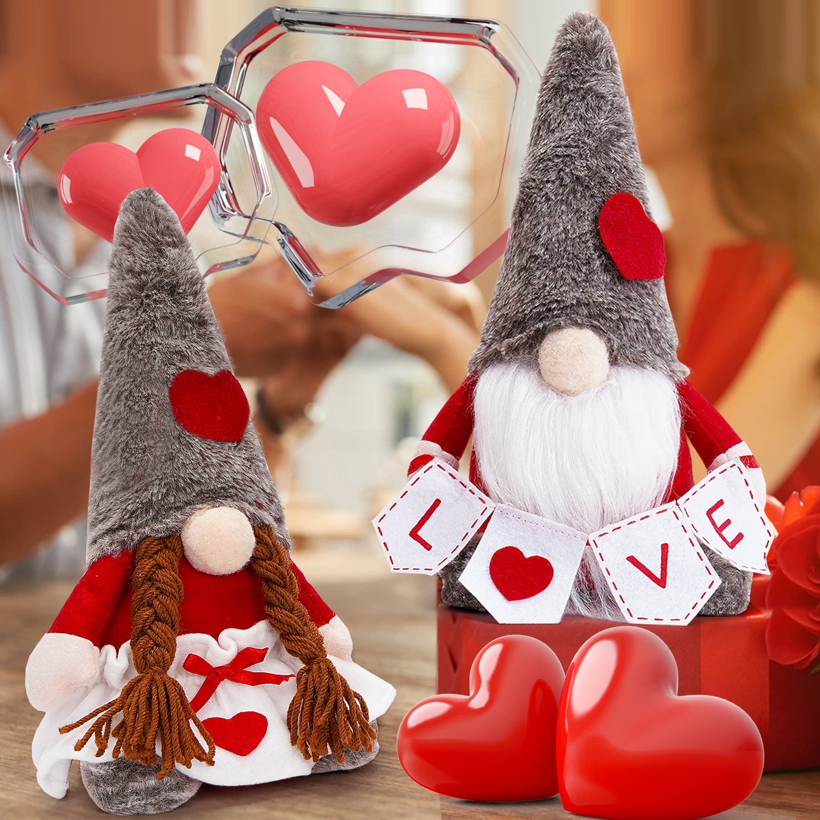HKM-916435 Cute Faceless Doll Ornaments for Valentine's Day - 12.5" Decorative Cloth Dolls