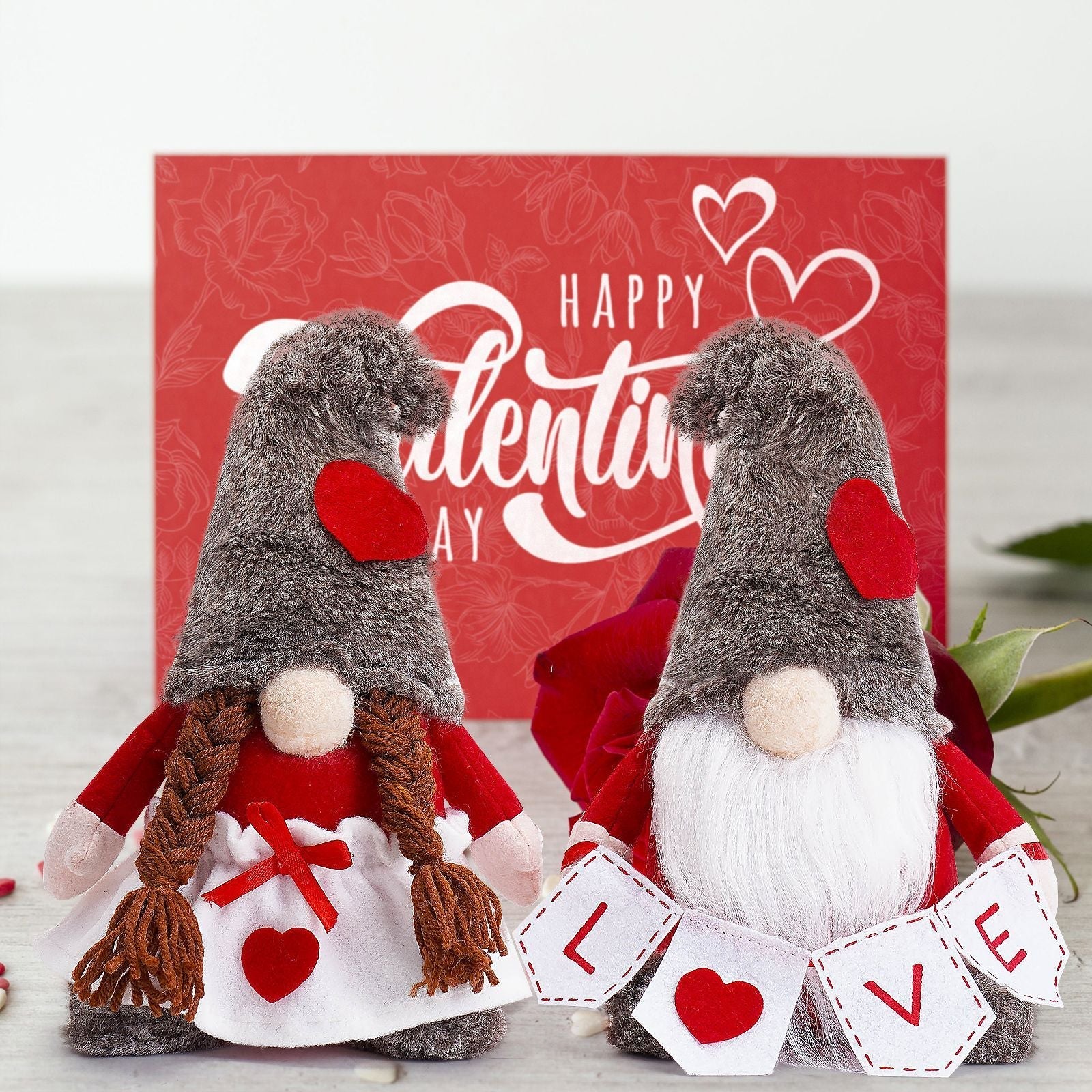 HKM-916435 Cute Faceless Doll Ornaments for Valentine's Day - 12.5" Decorative Cloth Dolls