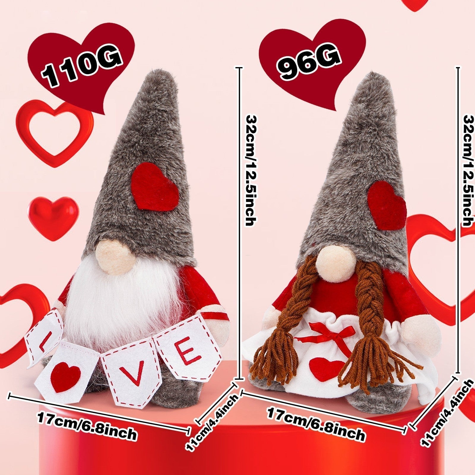 HKM-916435 Cute Faceless Doll Ornaments for Valentine's Day - 12.5" Decorative Cloth Dolls