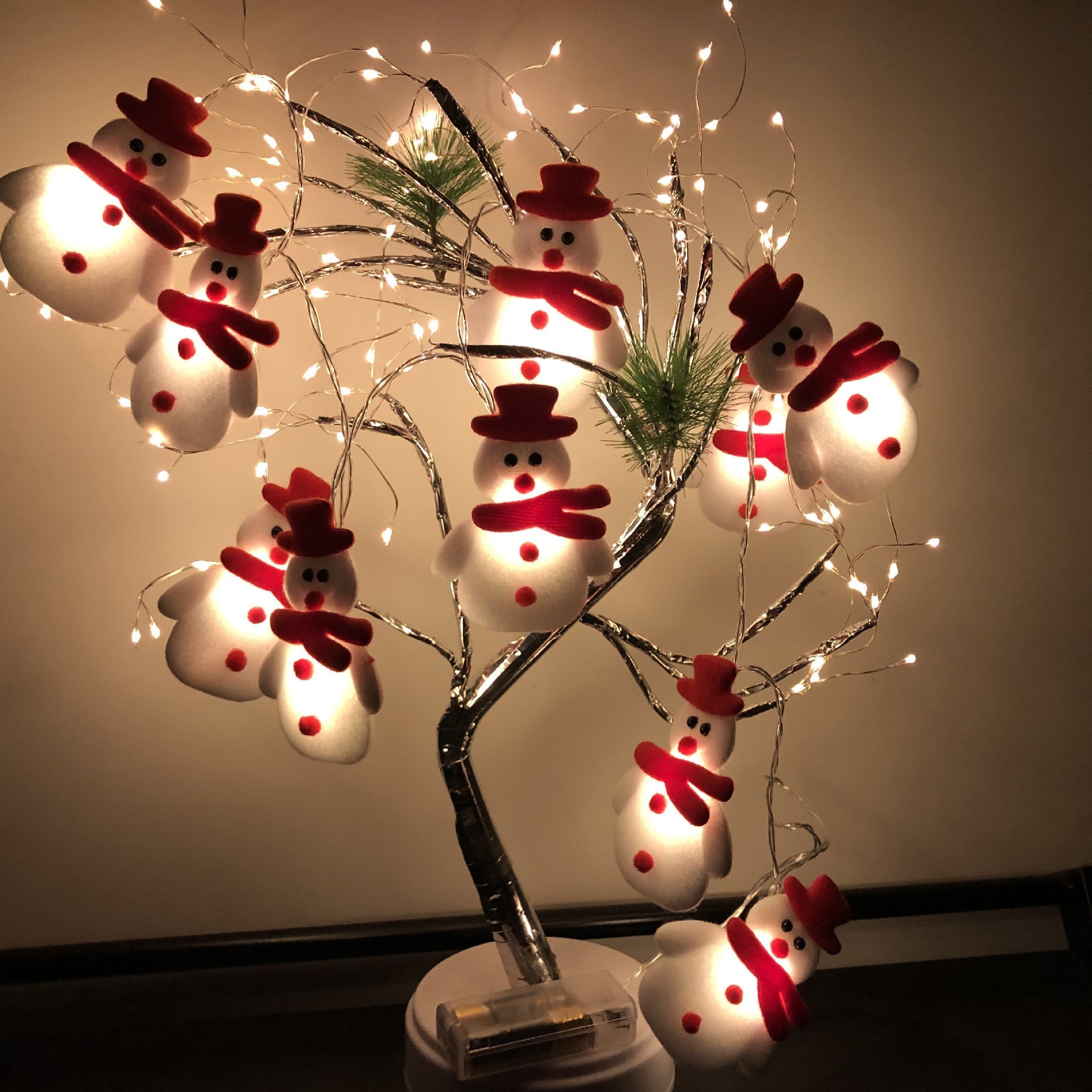 HKM-916755 Plush Snowman LED String Lights for Holiday Decor - Warm White, Battery/USB Options