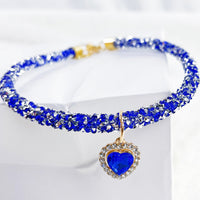 HKM-916819 Elegant Heart Jewel Pendant Cat Collar with Rhinestones - All-Season Adjustable Necklace in Various Colors