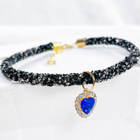 HKM-916819 Elegant Heart Jewel Pendant Cat Collar with Rhinestones - All-Season Adjustable Necklace in Various Colors