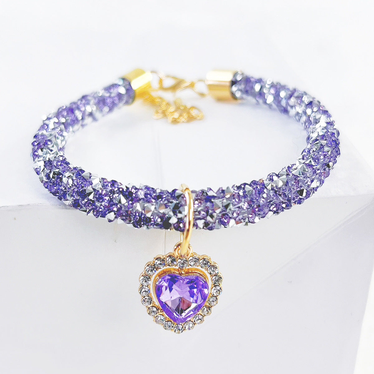 HKM-916819 Elegant Heart Jewel Pendant Cat Collar with Rhinestones - All-Season Adjustable Necklace in Various Colors