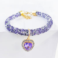 HKM-916819 Elegant Heart Jewel Pendant Cat Collar with Rhinestones - All-Season Adjustable Necklace in Various Colors