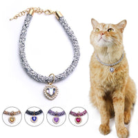HKM-916819 Elegant Heart Jewel Pendant Cat Collar with Rhinestones - All-Season Adjustable Necklace in Various Colors