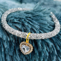 HKM-916819 Elegant Heart Jewel Pendant Cat Collar with Rhinestones - All-Season Adjustable Necklace in Various Colors