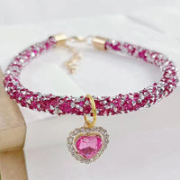 HKM-916819 Elegant Heart Jewel Pendant Cat Collar with Rhinestones - All-Season Adjustable Necklace in Various Colors