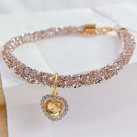HKM-916819 Elegant Heart Jewel Pendant Cat Collar with Rhinestones - All-Season Adjustable Necklace in Various Colors