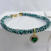 HKM-916819 Elegant Heart Jewel Pendant Cat Collar with Rhinestones - All-Season Adjustable Necklace in Various Colors